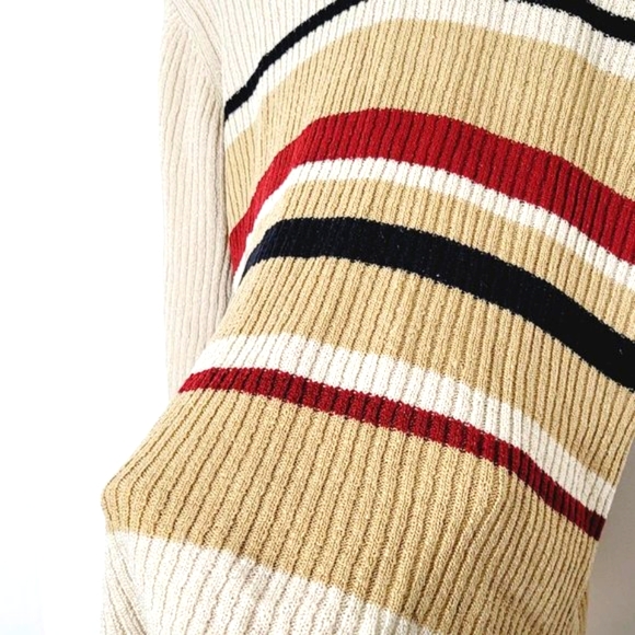 Vintage Crewneck Cream Red Black Striped Y2K Knitted Long Sleeve Retro Sz XL 90s - Picture 3 of 11